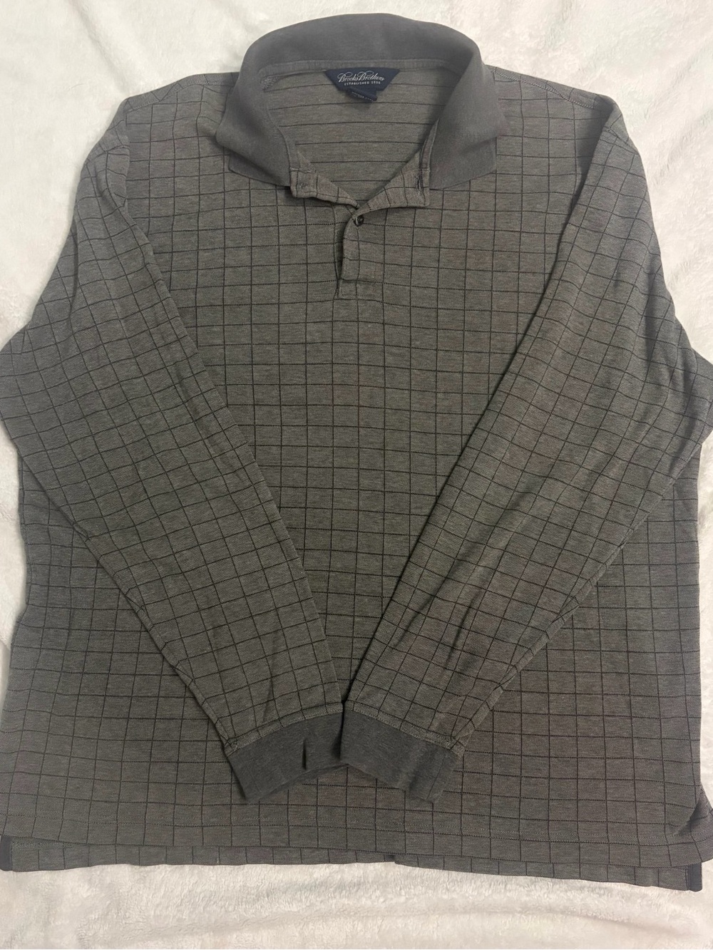 Brooks Brothers Gray Windowpane Zip-Up Polo Sweater